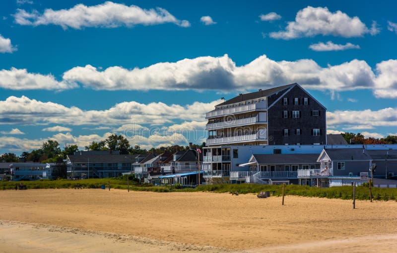 View of Buildings on the Beach in Old Orchard Beach, Maine. Stock Image