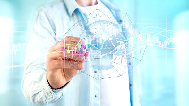Businessman holding a 3d render Stock exchange trading data info royalty free stock images Businessman holding a 3d render Stock exchange trading data info royalty free stock images