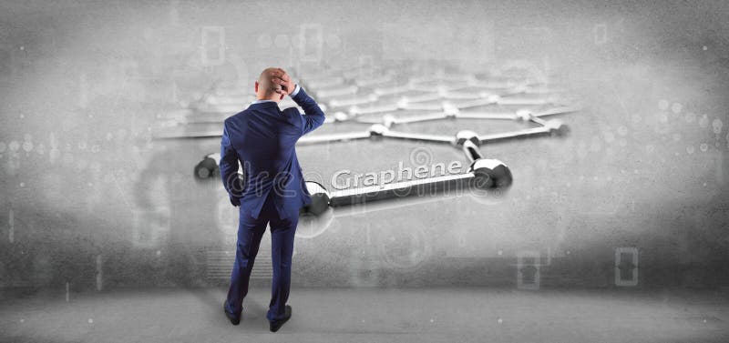 Businessman holding a graphene structure - 3d rendering royalty free illustration