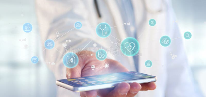 Businessman holding Medical icon and connection 3d rendering vector illustration