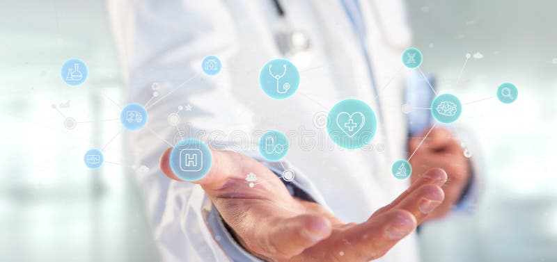Businessman holding Medical icon and connection 3d rendering stock illustration