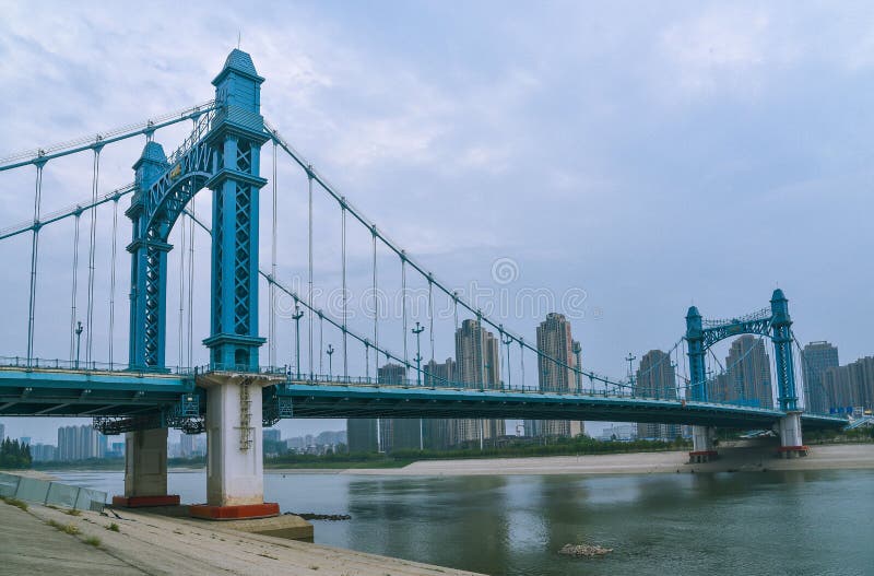 A view of cable stayed bridge in Wuhan city china stock photos