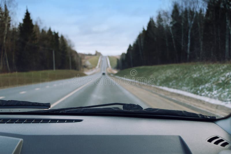 The View from the Car on the Road through the Windshield Stock Image