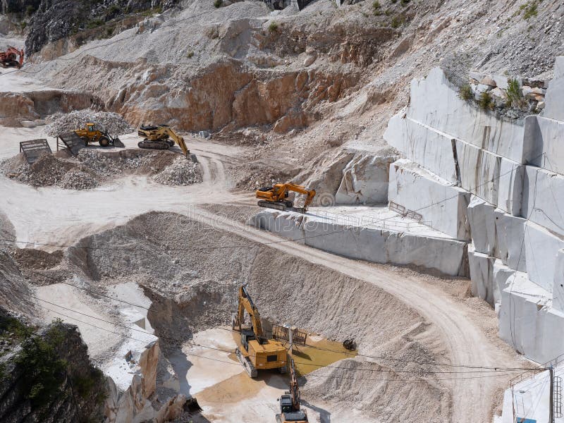 View of the Carrara Marble Quarries with Excavation Vehicles Ready for