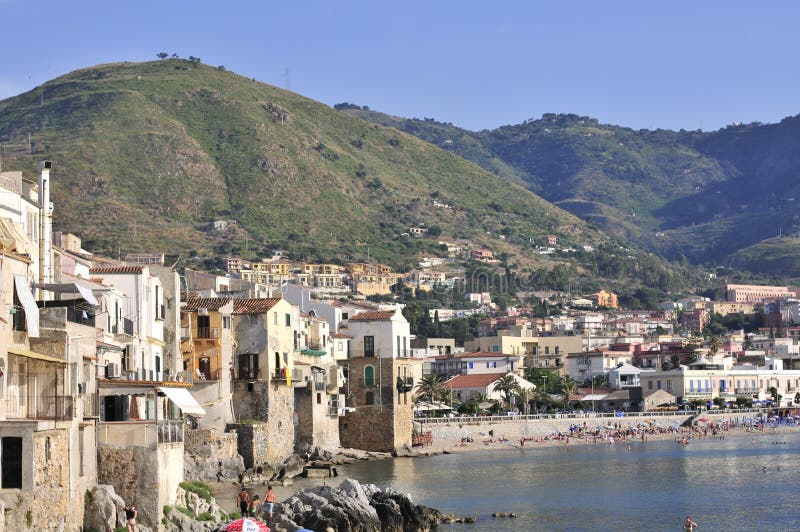 View on cefalu town and beach