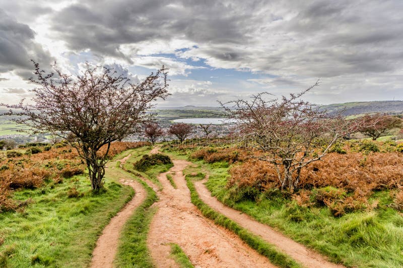 View from Cheddar town from footpath of Cheddar Gorge in Somerset at autumn stock images