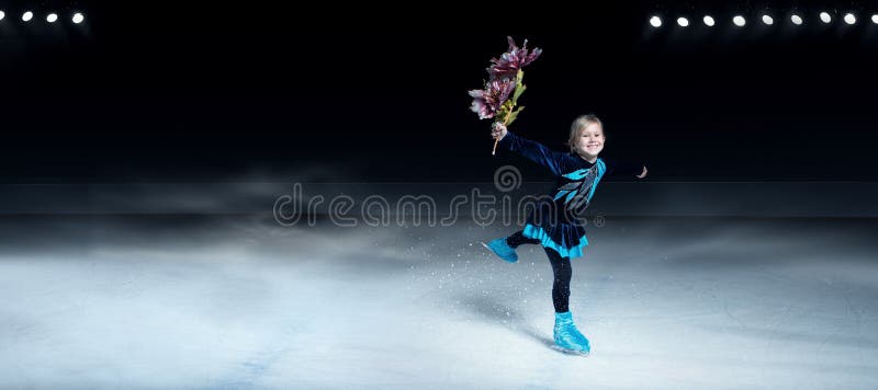 View of child figure skater on dark ice arena stock photography View of child figure skater on dark ice arena stock photography