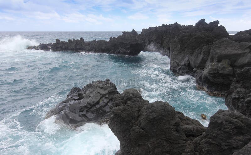 A View of Churning Waves and Spray at the Sea Arches, Waianapanapa State Park