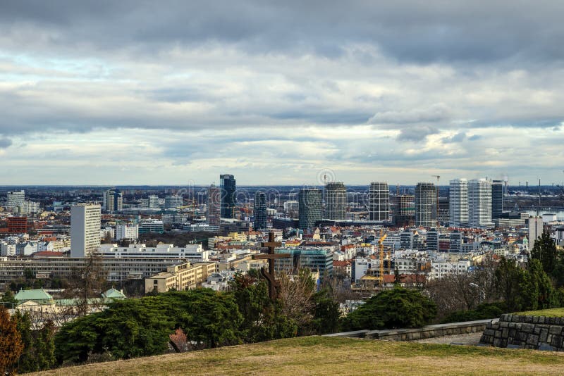 View of the city of Bratislava from the memorial complex Slavin, Slovakia