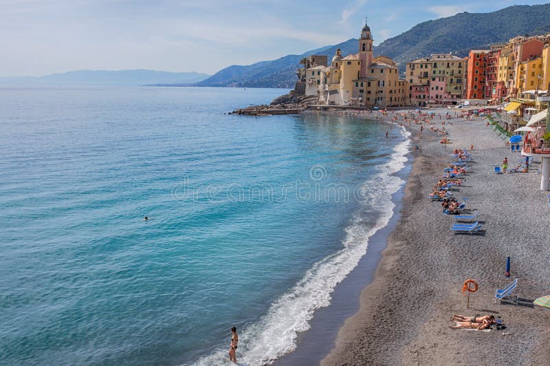 View of city of Camogli , Genoa Province, Liguria, Mediterranean coast, Italy