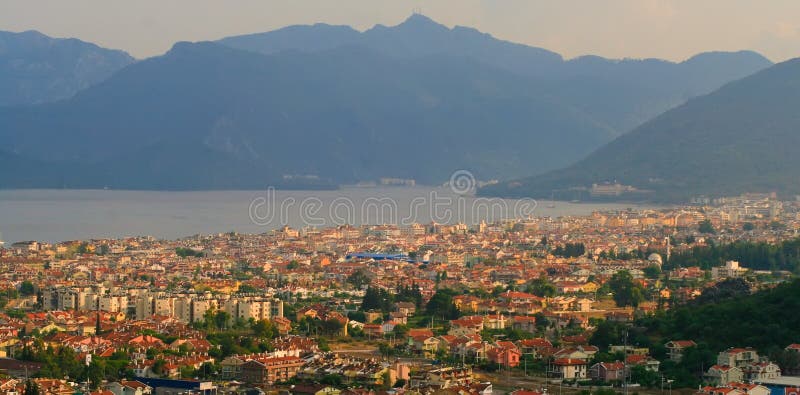 View of the city Marmaris. Mountains and sea. Turk