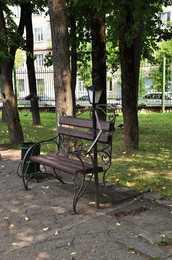 View Of The City Square Beautiful Park Bench With A Lantern Editorial Stock Image Image Of