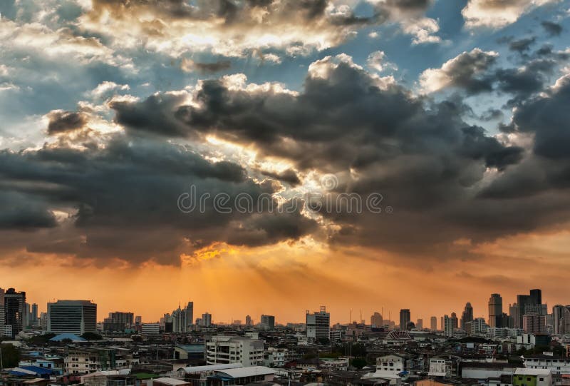 View of the city at sunset