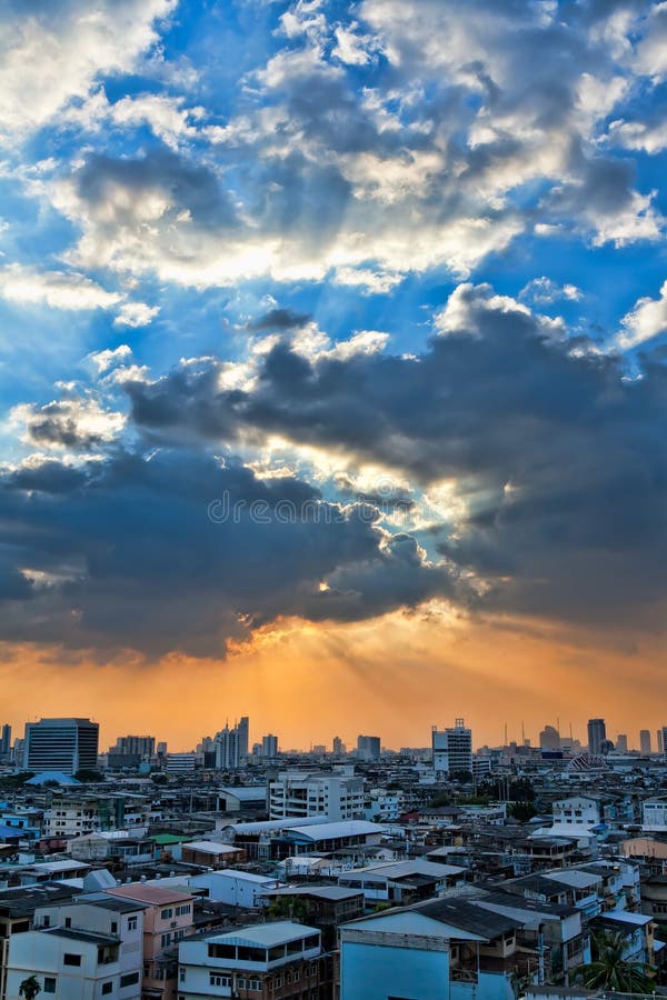 View of the city at sunset