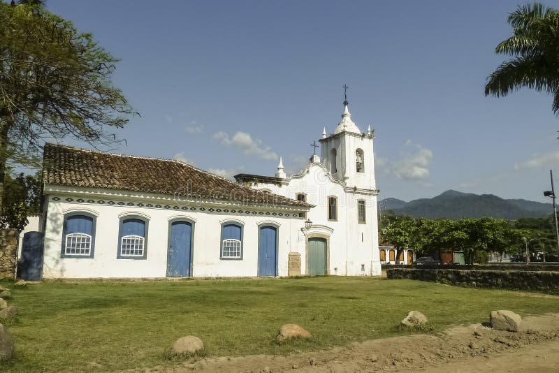 View of Colonial Church Igreja Nossa Senhora Das Dores, Paraty, Brazil ...