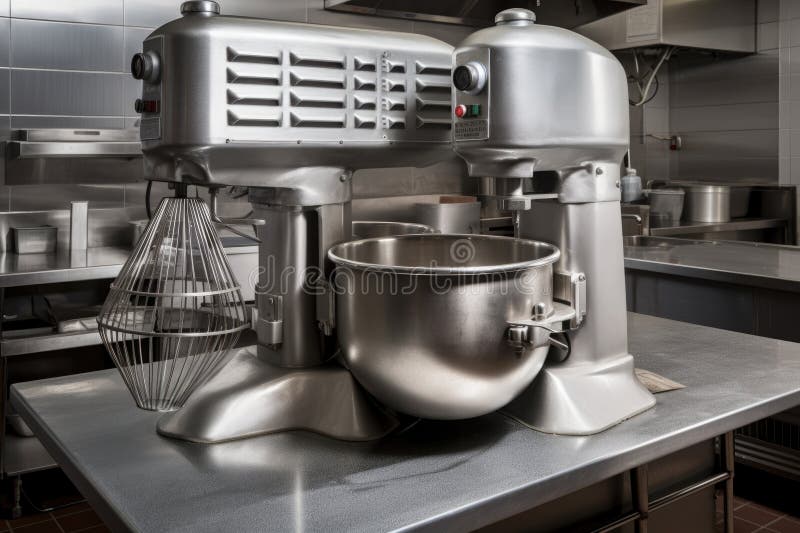 View of Commercial Mixer and Processor with Stainless Steel Bowls
