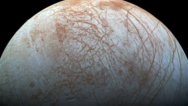 View of the complex surface features on Europa, Jupiter\'s icy moon stock illustration