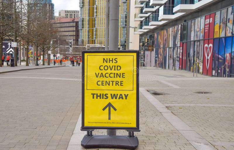 Covid Vaccine Centre sign in Wembley, London