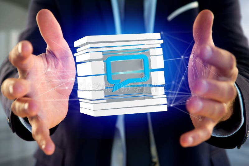 3D rendering Blue Email symbol displayed in a sliced cube stock illustration