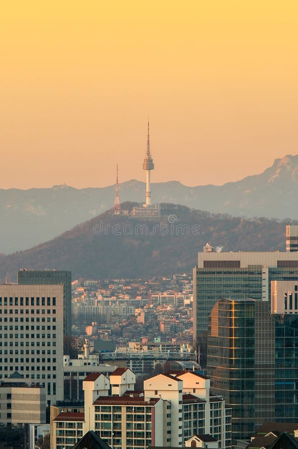 View of Downtown Cityscape and Seoul Tower in Seoul Korea. Stock Image ...