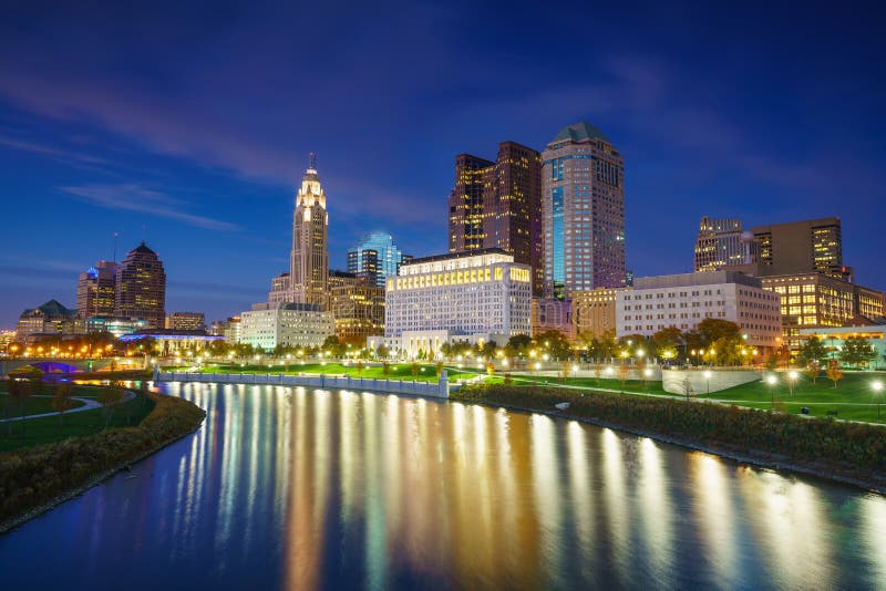 View of downtown Columbus Ohio Skyline at twilight