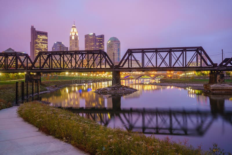 View of downtown Columbus Ohio Skyline at twilight