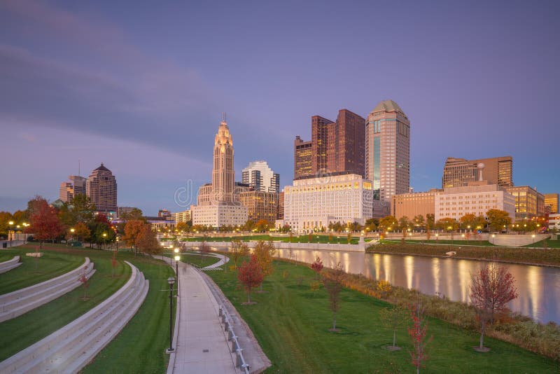 View of downtown Columbus Ohio Skyline at twilight