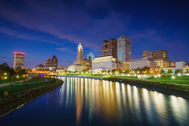 View of downtown Columbus Ohio Skyline at twilight