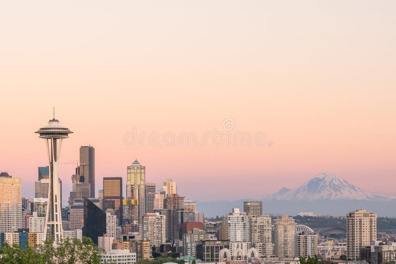 Seattle Downtown Skyline Evening View Stock Image - Image of highway