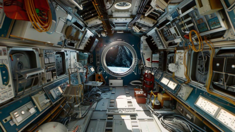 View of Earth From Inside a Space Station Module stock photos