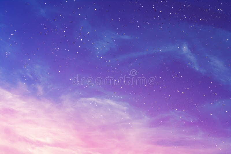 Evening purple sky with cirrus clouds and stars background, abstract