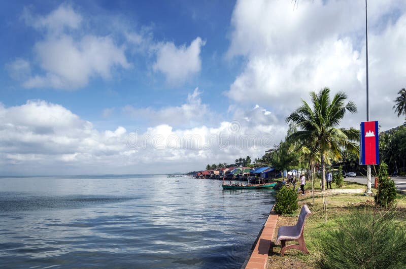 View of famous kep crab market restaurants on cambodia coast