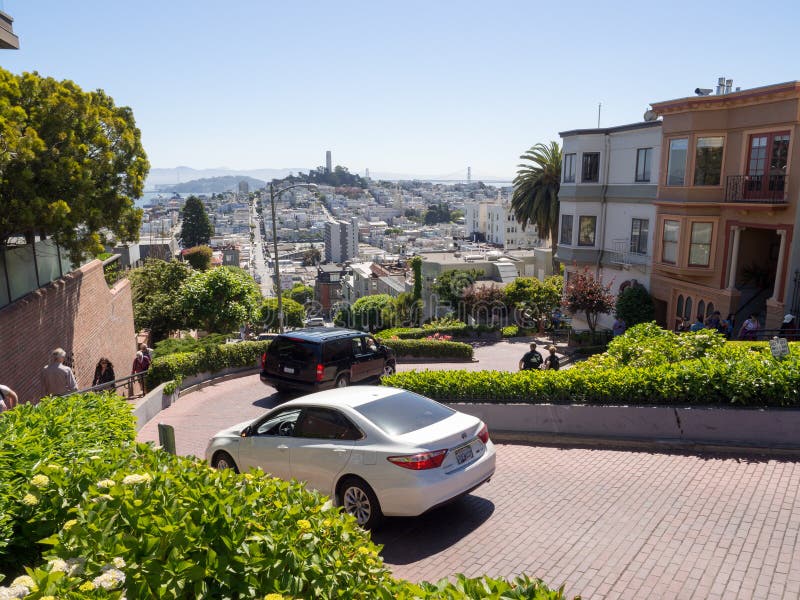 View of famous Lombard Street from Hyde Street on a sunny day royalty free stock image View of famous Lombard Street from Hyde Street on a sunny day royalty free stock image
