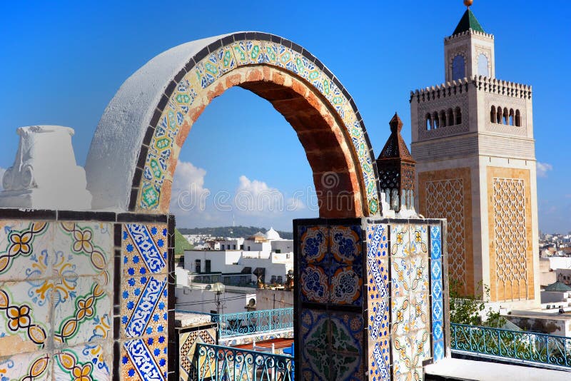 View of the famous Mosque and cityscape in Tunis, Tunisia. View of the famous Mosque and cityscape in Tunis, Tunisia