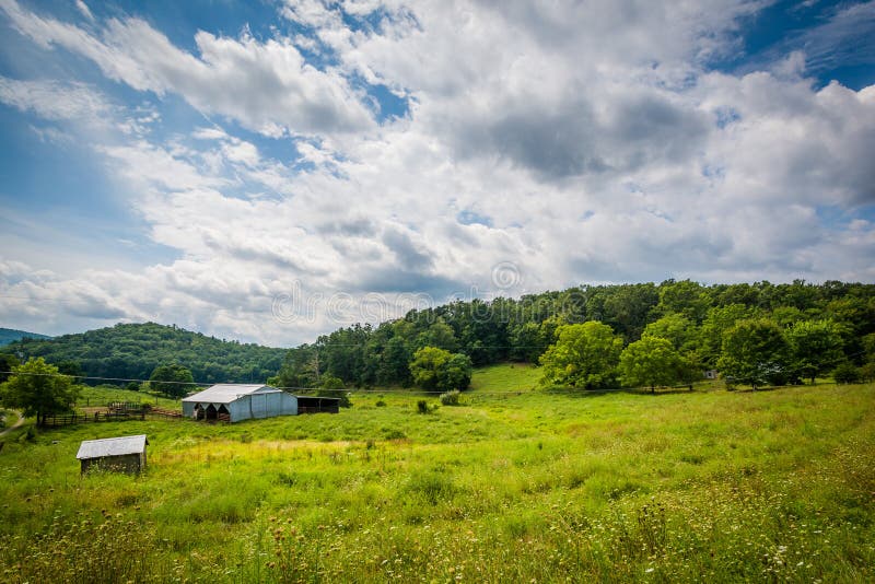 View of a Farm in the Rural Shenandoah Valley of Virginia. Stock Photo