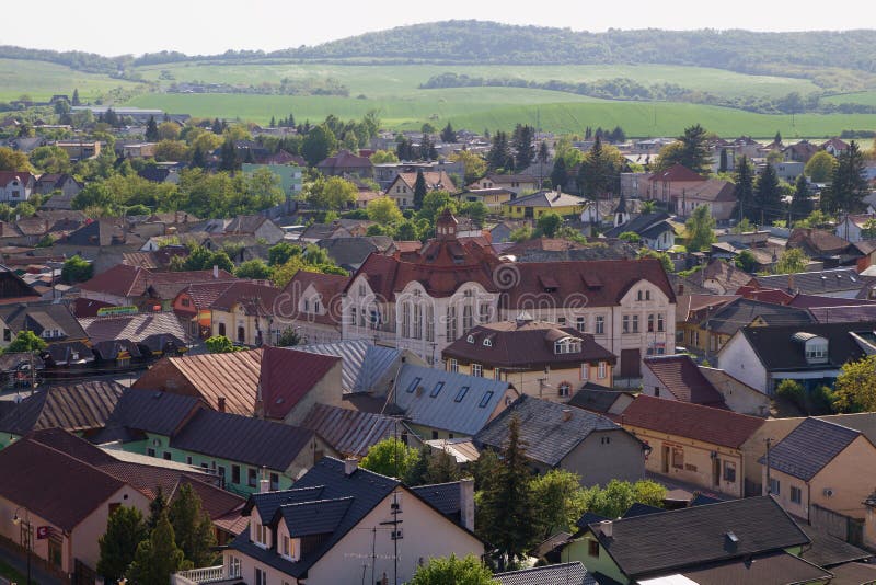 Pohled na město Fiľakovo z hradu Fiľakovo, Slovensko