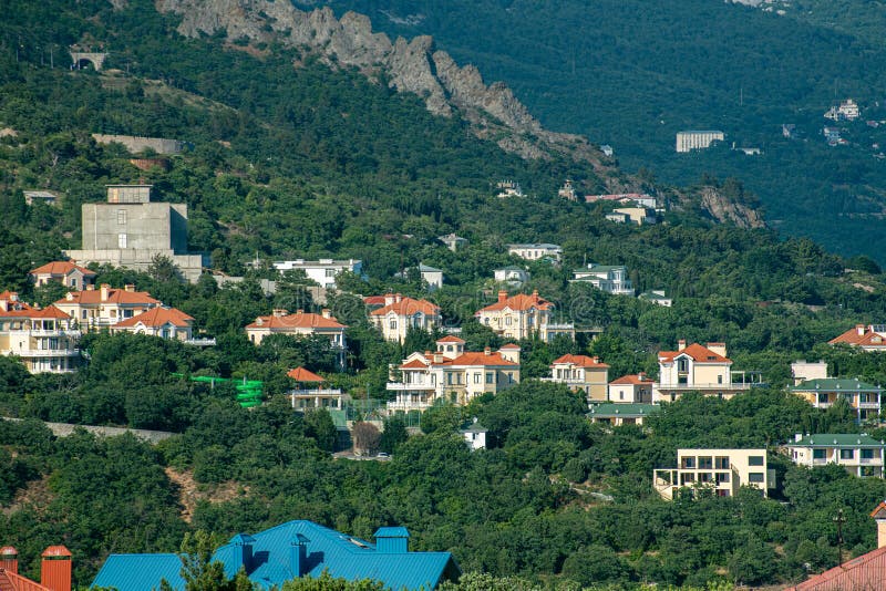 View of the Foros Village from Above in Crimea. Resort Stock Image
