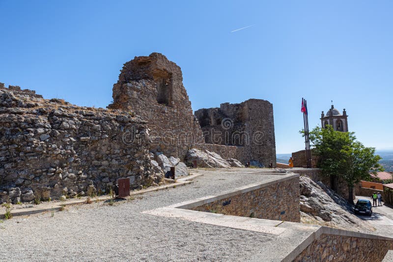 View at the fortress ruins at the medieval village of Figueira de Castelo Rodrigo stock images