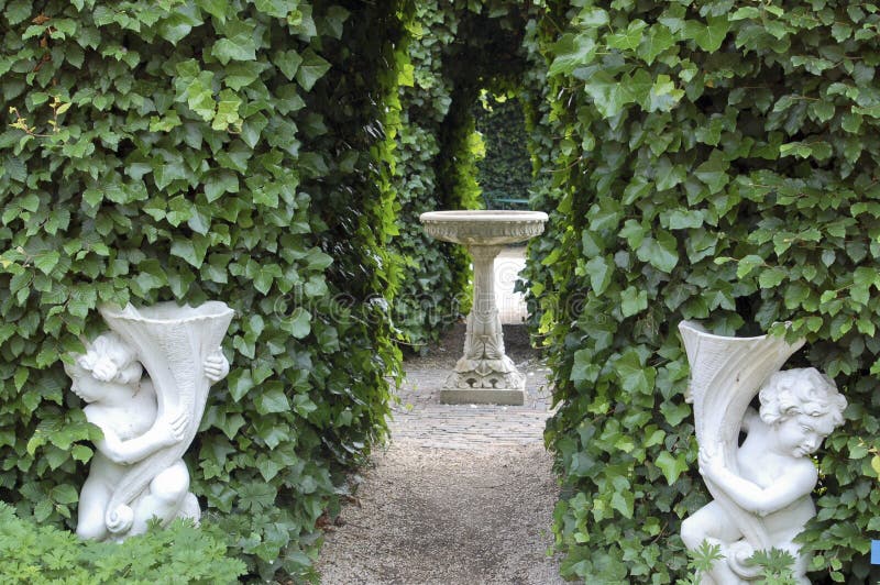 View on fountain in formal garden