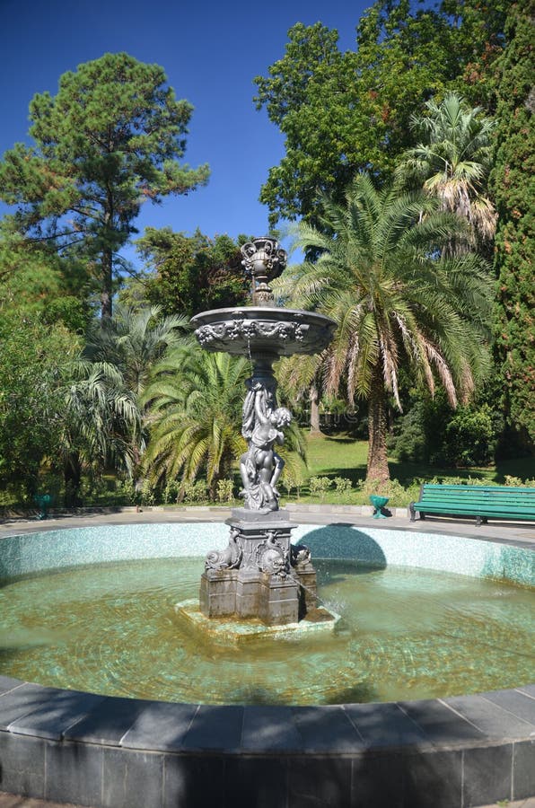 View of the fountain in the park Arboretum city of Sochi
