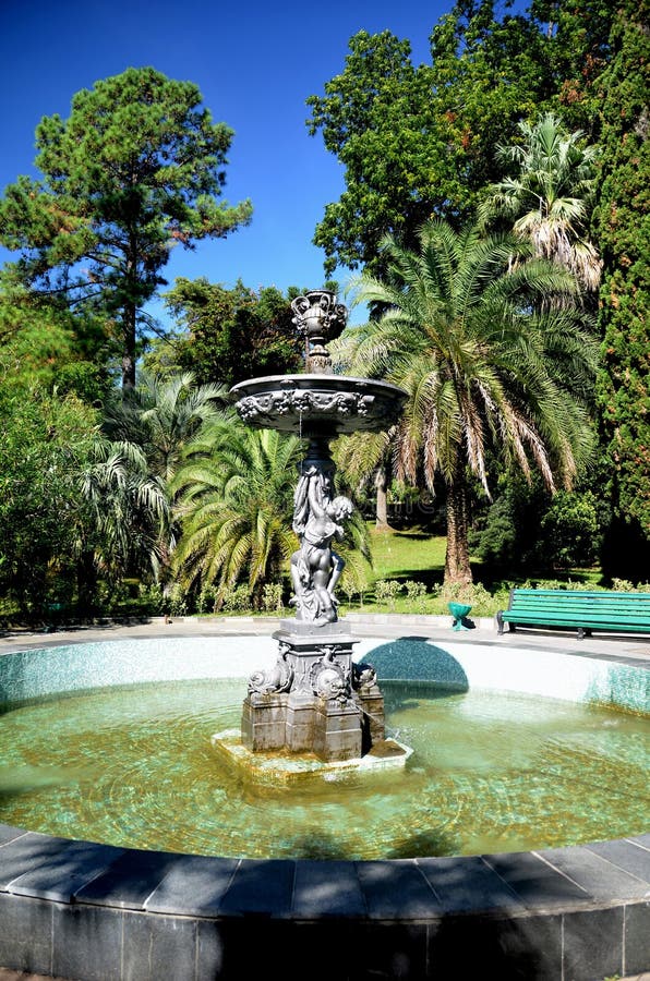 View of the fountain in the park Arboretum city of Sochi