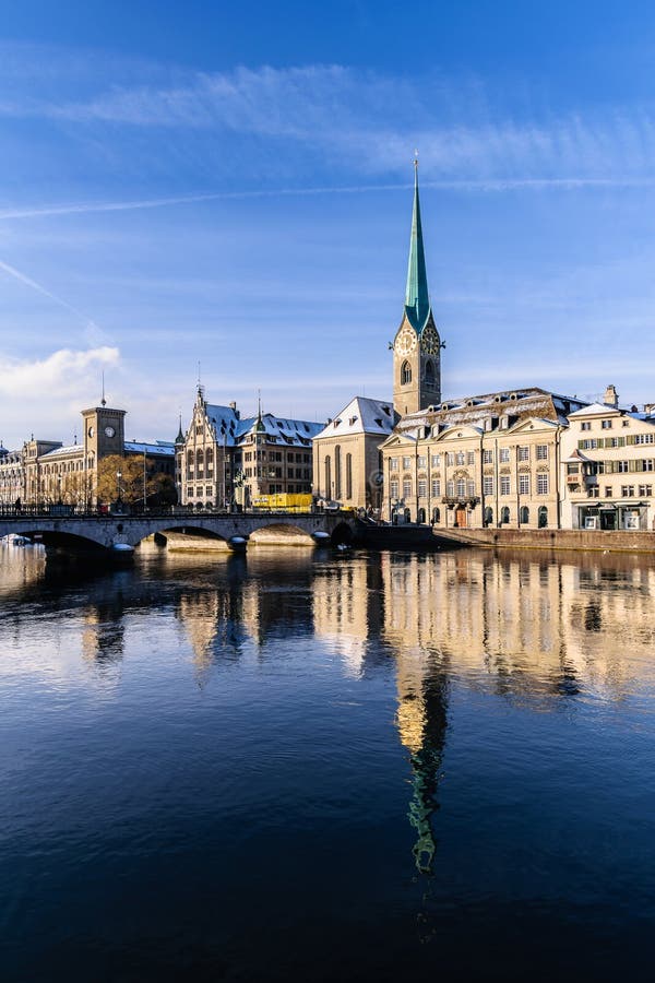 View of Fraumanster church in Winter, Zurich, Switzerland