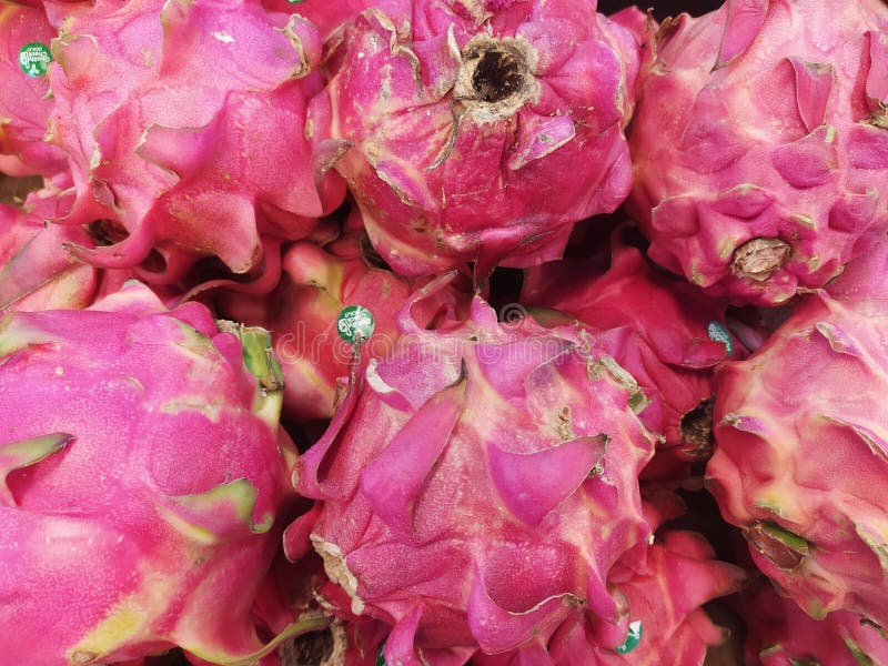 The View of Fresh Dragon Fruits on the Box in the Market Stock Image