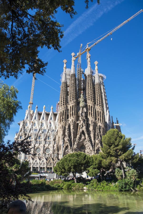 View from the Garden To the Facade of the Sagrada Familia, Barcelona ...