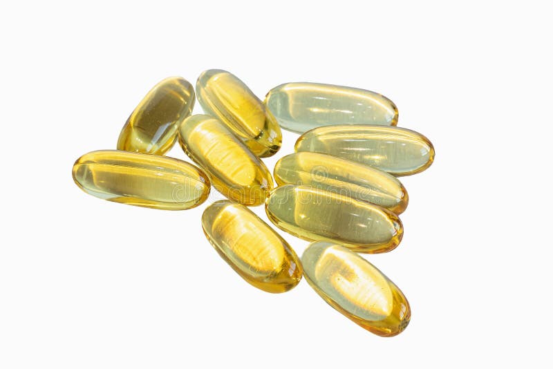 Golden Capsules of Omega 3 on White Background Stock Image Image of