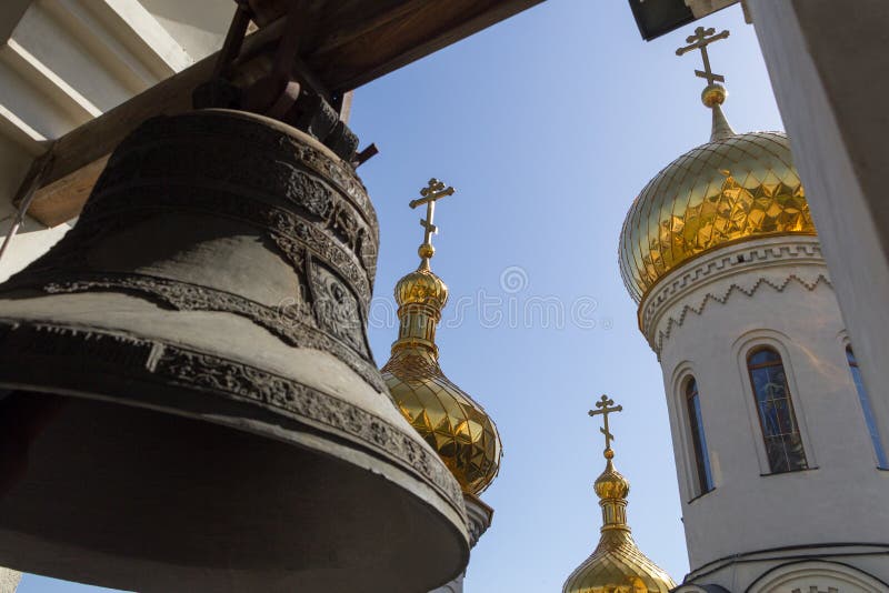 View of the golden domes from under the big bell