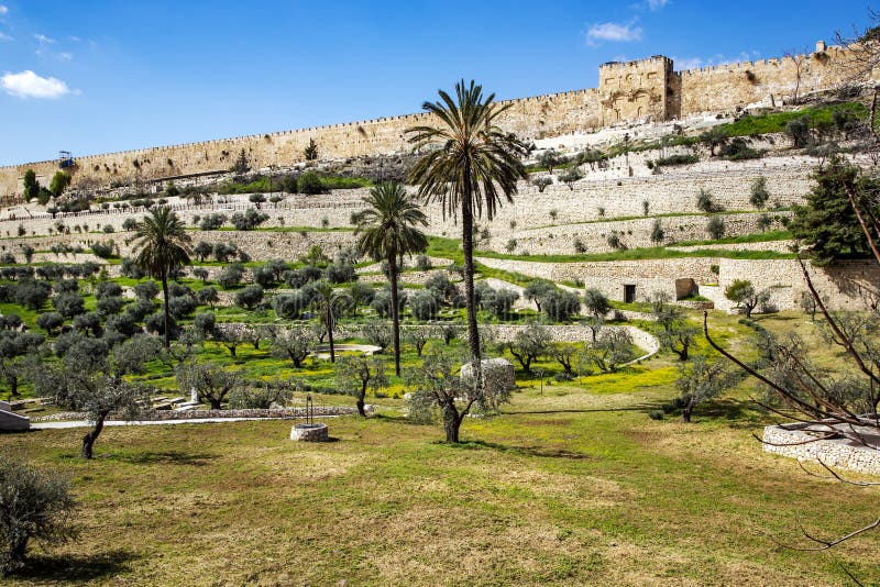 View of the Golden Gate of the walls of the old city of from the Mount of Olives.