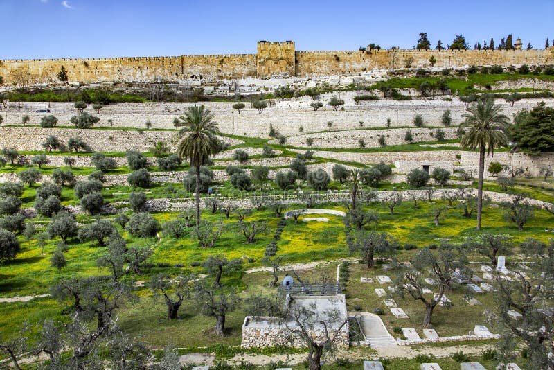 View of the Golden Gate of the walls of the old city of from the Mount of Olives