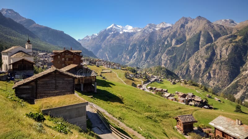 View of the gorgeous village of Grachen Valais, Switzerland