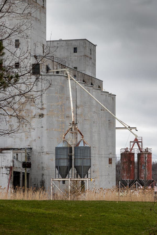 View of Grain Elevators on a Cloudy Day Stock Image Image of park